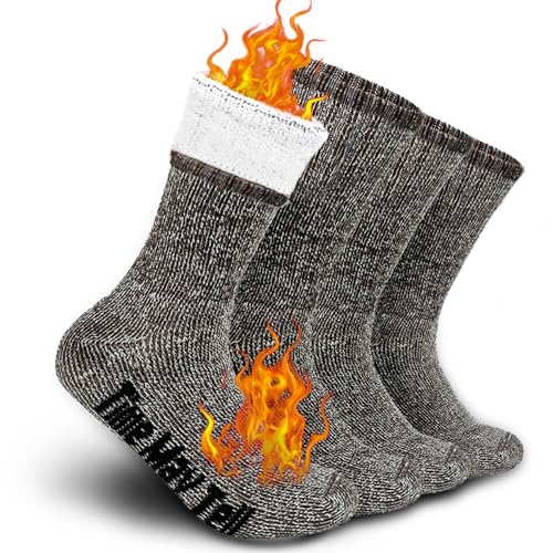 Time May Tell Mens Merino Wool Hiking Cushion Socks Thermal Warm Crew Winter Boot Socks Pack (Brown(2 pairs), US Size 9~13)