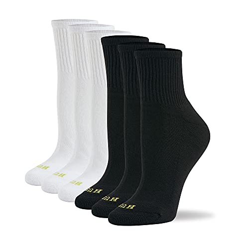 HUE womens Mini Crew 6-pack Casual Sock, White/Black Pack, One Size US