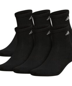 adidas Men’s Athletic Cushioned Quarter Socks (with Arch Compression for a Secure fit (6-Pair), Black/Aluminum 2, Large