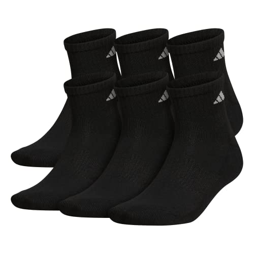 adidas Men’s Athletic Cushioned Quarter Socks (with Arch Compression for a Secure fit (6-Pair), Black/Aluminum 2, Large