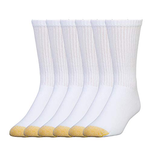GOLDTOE Men’s 656S Cotton Crew Athletic Socks, Multipairs, White (6-Pairs), X-Large