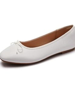 AFEETSING Women’s Round Toe Ballet Flats Comfortable Bow Dressy Flats Shoes for Women (A-White, Numeric_8)