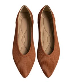 TINGRISE Women’s Flats Shoes Pointed Toe Knit Ballet Comfortable Dressy Slip On Flat Brown US9