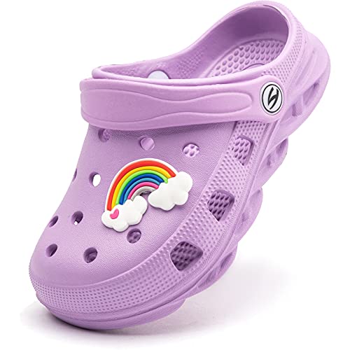 WOUEOI Kid’s Girls Boys Clogs Garden Shoes Cartoon Slides Sandals Beach Slipper Children(D-Light Purple,13 Little Kid)