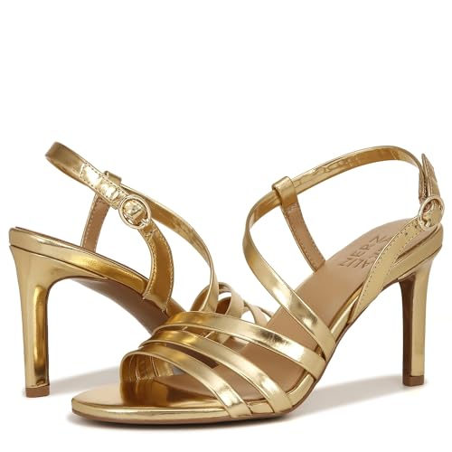 Naturalizer Womens Kimberly Strappy Slingback Dress Sandal Gold Mirror Leather 8 W