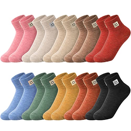 Eurzom 10 Pairs Smiling Face Socks Elastic Ankle Length Cotton Aesthetic Cute Lightweight Low Cut Women Socks for Teen Girl Many Kinds of Collocation