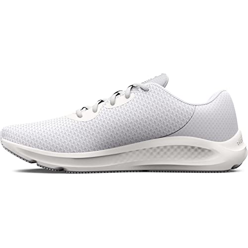 Under Armour Men’s Charged Pursuit 3 Running Shoe, White/White/Metallic Silver, 10.5