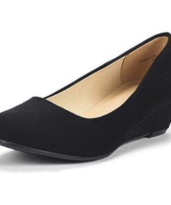 DREAM PAIRS Women’s Debbie Black Suede Mid Wedge Heel Pump Shoes Size 7.5 M US