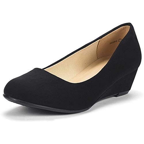 DREAM PAIRS Women’s Debbie Black Suede Mid Wedge Heel Pump Shoes Size 7.5 M US