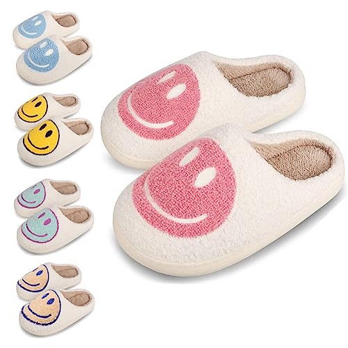 dubuto Smile Face Slippers for Girls Boys, Cute Soft Plush Anti-slip House Kids Girls Slippers with Memory Foam Warmth Cartoon Happy face Shoes for Indoor Outdoor