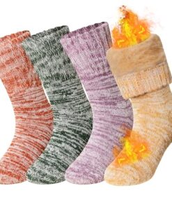 AMENLAN Kids Heated Hiking Socks Winter Children Thick Soft Warm Thermal Snowboarding Boy Girls Insulated Socks 4 Pairs (Multicolor A, 8-12 Years)