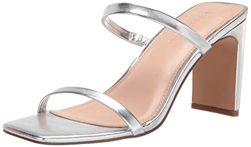 The Drop Women’s Avery Square Toe Two Strap High Heeled Sandal, Silver, 8