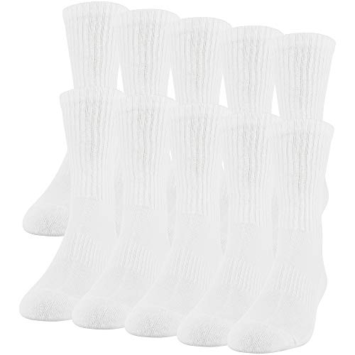 Gildan Men’s Active Cotton Crew Socks, 10-Pairs, White, Shoe Size: 6-12