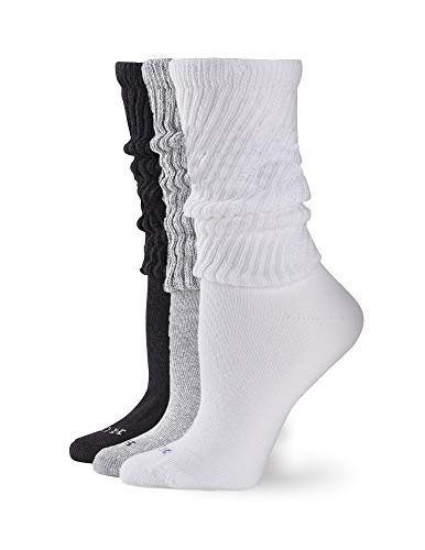 HUE Women’s Slouch 3 Pair Pack Socks, White/Light Charcoal Heather/Black, One Size US