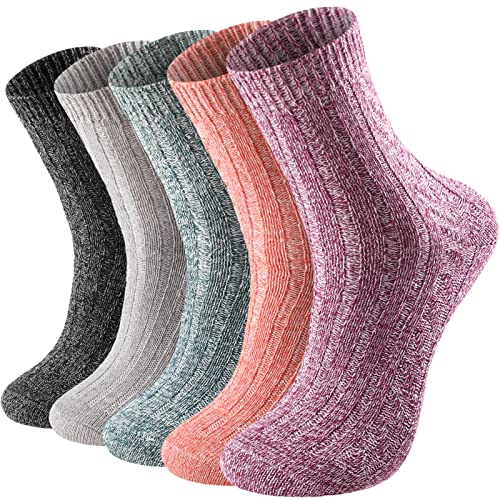 Pleneal 5 Pack Thick Warm Cozy Knit Winter Boots Socks for Women and Men