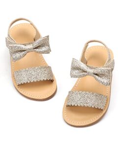 Felix & Flora Toddler Girl Gold Sandals Size 13 – Flower Girl Dress Shoes Open Toe Little Kid Summer Flats