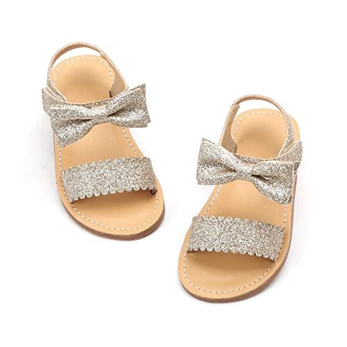 Felix & Flora Toddler Girl Gold Sandals Size 13 – Flower Girl Dress Shoes Open Toe Little Kid Summer Flats