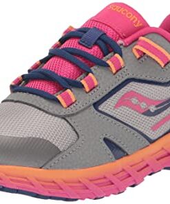 Saucony Wind Shield 2.0 Sneaker, Grey/Pink/Navy, 3.5 US Unisex Big Kid