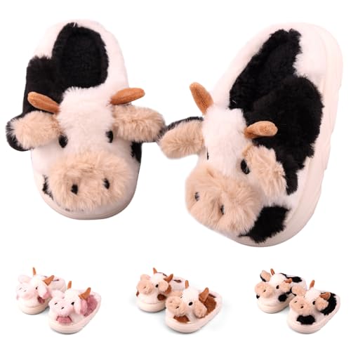HAZYTOM Kids Cow Slippers丨Toddler Boys Girls Animal Slippers丨Youth Fuzzy Slippers丨Comfy House Slippers丨Memory Foam丨Cute Cartoon丨Soft Non-slip
