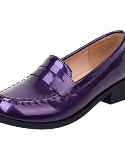 Caradise Women’s Patent Leather Loafers Block Heel Slip On Casual Shoes Size 8.5 B(M) US,Purple