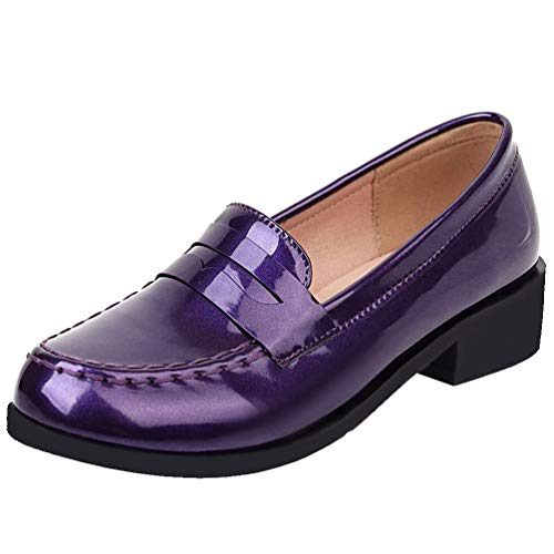 Caradise Women’s Patent Leather Loafers Block Heel Slip On Casual Shoes Size 8.5 B(M) US,Purple