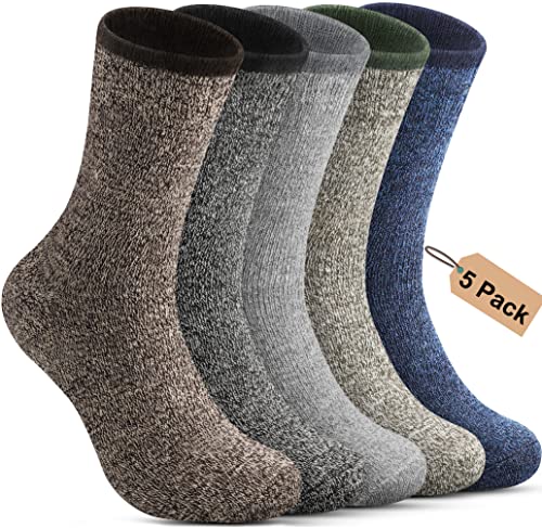 Annsuki 5 Pack Mens Thermal Wool Socks for Winter Warm Merino Socks Thick Hiking Socks for Camping Running Hunting Cozy Socks for Man Multi Colors (US Size 7-13)