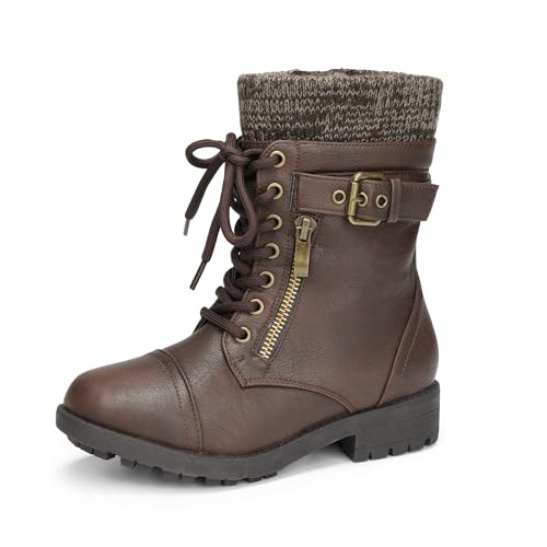 DREAM PAIRS Toddler Amazon-K Brown Girls Mid Calf Combat Boots Size 10 Toddler M US, Brown-z