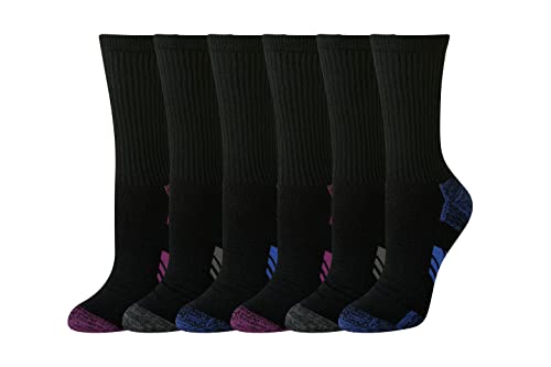 Amazon Essentials Women’s Performance Cotton Cushioned Athletic Crew Socks, 6 Pairs, Black, 6-9