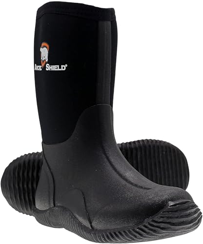 ArcticShield Kids Rubber Neoprene Outdoor Boots for Boys or Girls – Warm Insulated Waterproof Unisex Winter/Rain/Snow Boots (Black, 6 Big Kid)