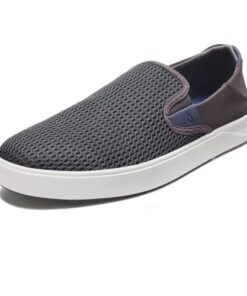 OLUKAI Lae’ahi Men’s Slip On Sneakers, Lightweight Barefoot Feel & Breathable Mesh, Water Resistant Heel & Wet Grip Rubber Soles, Removable Gel Insert, Pavement/Pavement, 12