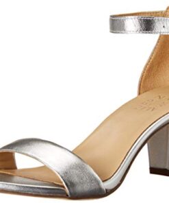 Naturalizer Womens Vera Ankle Strap Block Heel Dress Sandal ,Silver Metallic Leather,9M