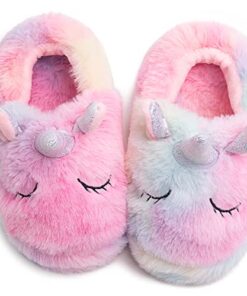 techcity Rainbow Unicorn Slippers/Cute Fluffy Girls Slippers/Cozy Plush Indoor Outdoor Kids Slippers/Best Unicorn Gifts