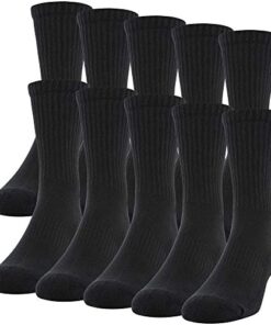 Gildan Men’s Active Cotton Crew Socks, 10-Pairs, Black, Shoe Size: 6-12