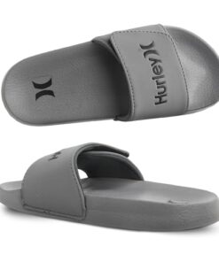 Hurley Naia Slides for Girls and Boys, Slip-On Kids Slippers with Adjustable Strap, Kid’s Sandals for Indoor and Outdoor, Adjustable Sporty Slides for Kids, Eva Footbed Shower Slides, Grey