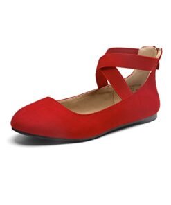 DREAM PAIRS Women’s Sole_Stretchy Red Fashion Elastic Ankle Straps Flats Shoes Size 12 M US