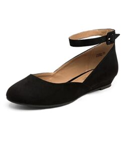 DREAM PAIRS Women’s Revona Black Suede Low Wedge Ankle Strap Flats Shoes Casual – 9 B(M) US