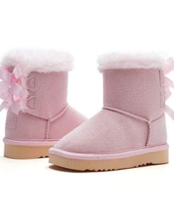 Weestep Girls Toddler Little Kid Warm Fur Winter Ankle Flat Snow Boot(12 Little Kid, Bow Pink)