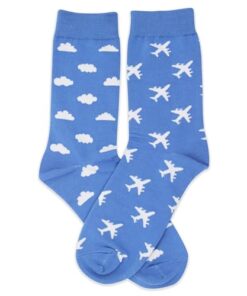 LoaHak Airplane and Clouds Socks, 1 Pair, Gift for Pilot, Aviation, Travel, Airplane Theme Gift for Christmas Birthday, Novelty Funny Casual Crew Socks for Men, Women, and Teens.(122)