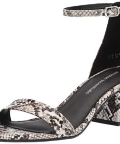 Amazon Essentials Women’s Two Strap Heeled Sandal, Black White Faux Snake Skin, 13.5