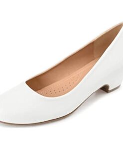 Journee Collection Womens SAAR Kitten Heel Pumps Medium and Wide Width with Round Toe and Comfort Insole, White, 6