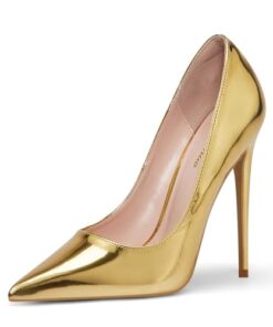 Elisabet Tang Women Pumps, Pointed Toe High Heel 4.7 inch/12cm Party Stiletto Heels Shoes Gold Size 9.5