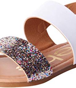 bebe Girls’ Sandal – Two Strapped Patent Leatherette Glitter Sandals (Toddler/Little Kid), Size 2 Little Kid, White Glitter