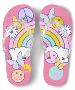 The Children’s Place Girls Everyday Flip Flops, Pink Smileys, 3-4 Big Kid