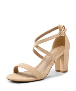 DREAM PAIRS Women’s Ankle Strap Dress Pump Low Chunky Heel Sandals MADISON-1 NUDE-NUBUCK Size 8.5