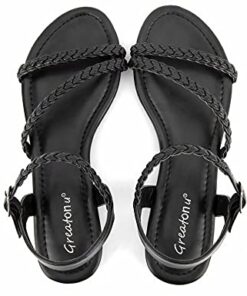 Greatonu Women’s Flat Sandals Summer Braided Slip On Gladiator Sandals Open Toe Strappy Slingback Shoes Black Size 8