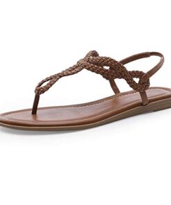 CentroPoint Women’s Braided T-strap Thong Slip On Flat Sandals With Elastic Brand Roman Gladiator Fashion Flip Flop Shoes(Brown, Numeric_9.5)