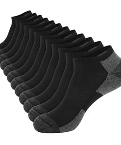 COOPLUS 12 Pack Mens Cushioned Ankle Socks, Low Cut Breathable Casual Socks (Shoe Size 6-11)