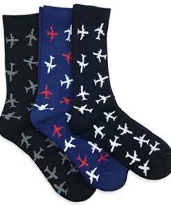 Luso Aviation Premium Crew Socks, 3-Pair Set, Twin Jet Pattern