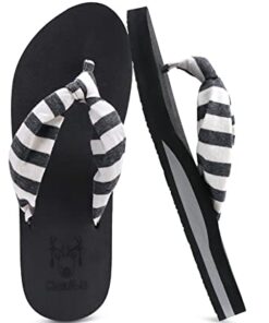 KuaiLu Women’s Yoga Foam Flip Flops with Arch Support Thong Sandals Non-Slip Stripes Black Size 8.5