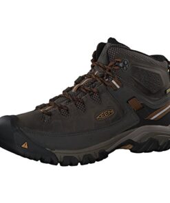 KEEN Men’s Targhee 3 Mid Height Waterproof Hiking Boots, Black Olive/Golden Brown, 9 Wide